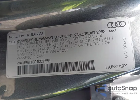 2015 Audi A3 2.0T Premium z USA, uszkodzony, nr VIN WAUEFGFF8F1002359